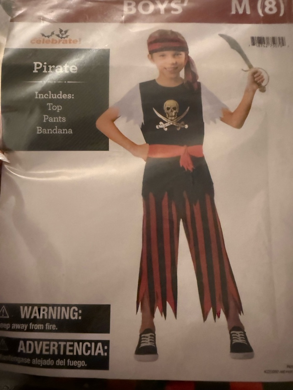 Boys' Red and Black Pirate Costume - Includes Top, Pants, Bandana